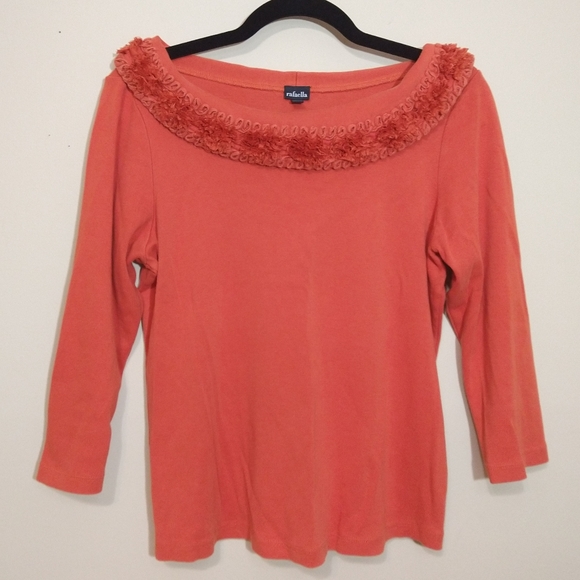 🌹Rafaella Orange Three Quarter Length Sleeve Top Medium - Picture 1 of 6